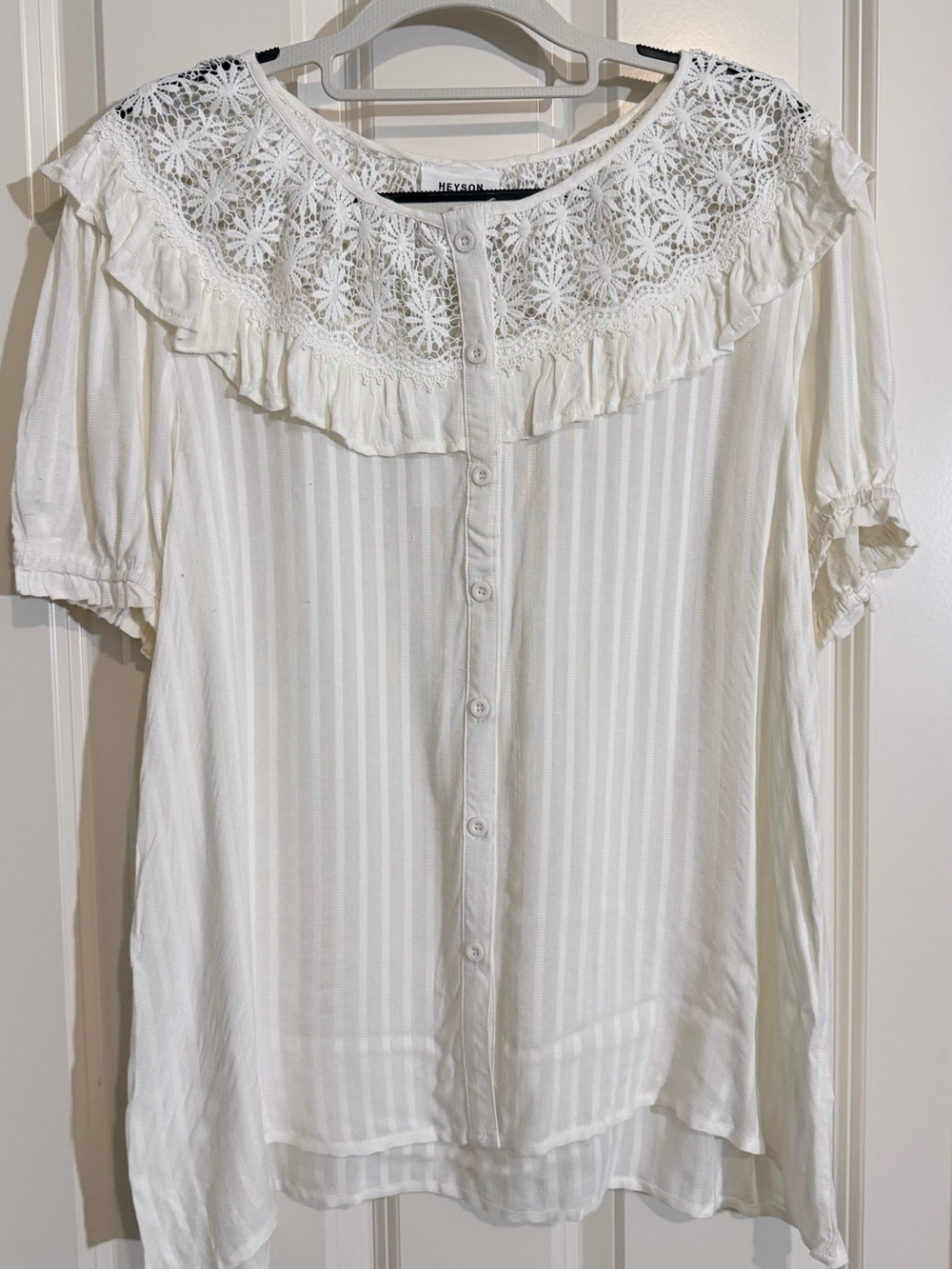 HEYSON White Lace Yoke Button-Front Blouse NWT